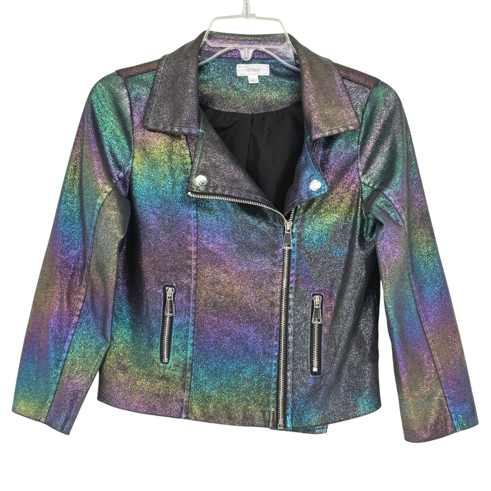 Disney Descendents Iridescent Rainbow Moto Jacket Girls Biker Metallic Large